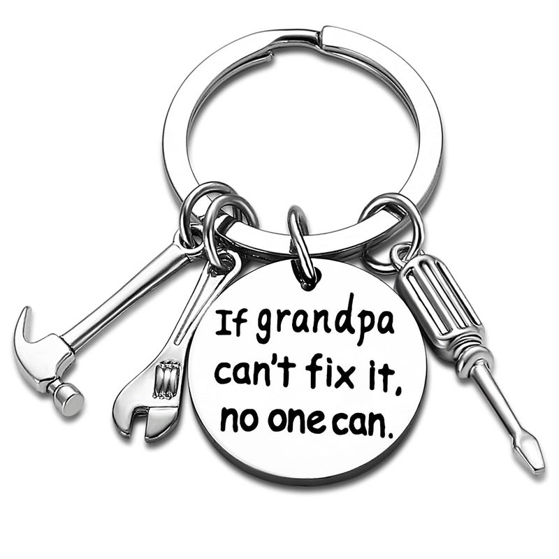 Nimteve Grandpa Keychain Granddad Gifts From Grandson Granddaughter Christmas Gift Keyring Father's Day Gift For Grandpa (If grandpa can't fix it, no one can) - Image 1